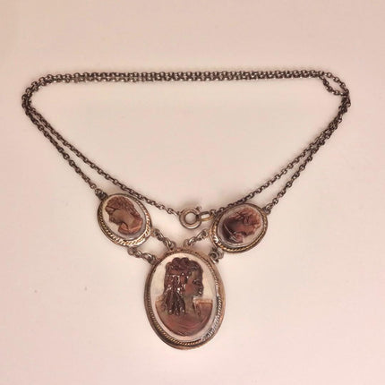 Vintage Abalone Cameo Necklace 925 Sterling Silver