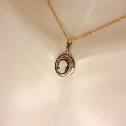 Vintage Cameo Pendant Necklace: GF Gold Filled Charm, Delicate Chain