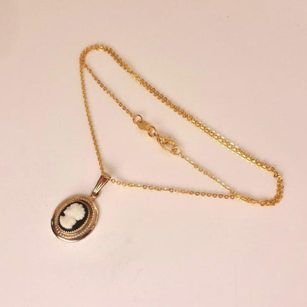 Vintage Cameo Pendant Necklace: GF Gold Filled Charm, Delicate Chain