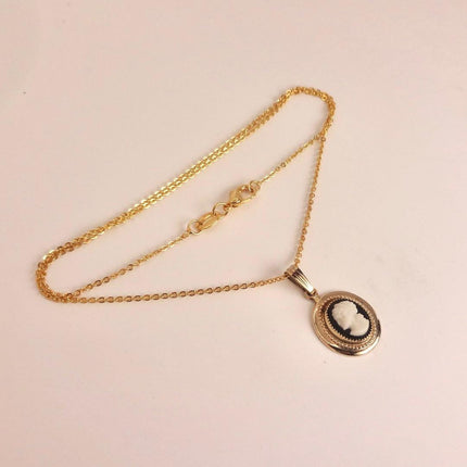 Vintage Cameo Pendant Necklace: GF Gold Filled Charm, Delicate Chain
