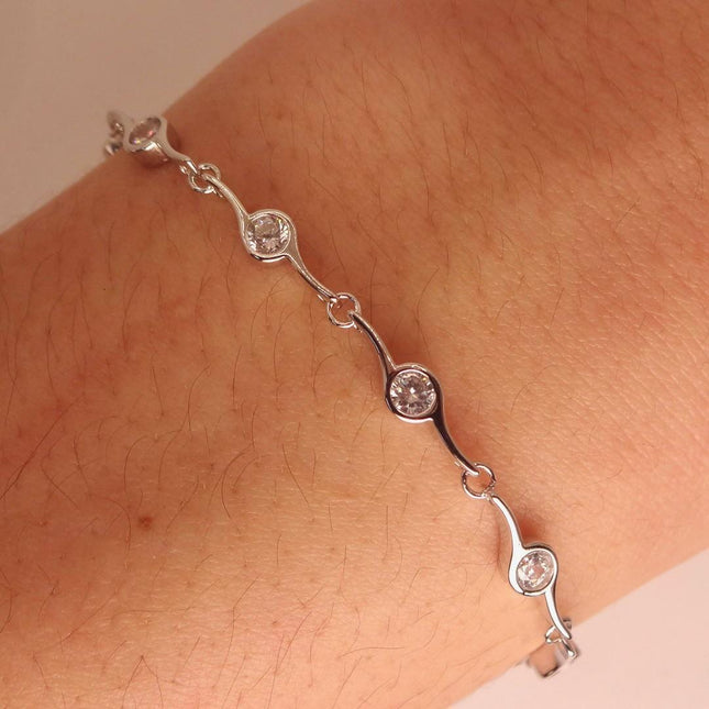 Vintage CZ Crystal Gemstone 925 Sterling Silver Tennis Bracelet
