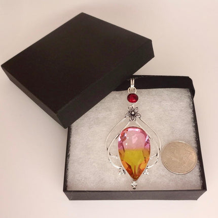 Vintage Pink Yellow Glass Silver Boho Statement Necklace Black Velvet Choker