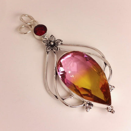 Vintage Pink Yellow Glass Silver Boho Statement Necklace Black Velvet Choker