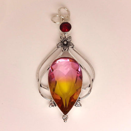 Vintage Pink Yellow Glass Silver Boho Statement Necklace Black Velvet Choker