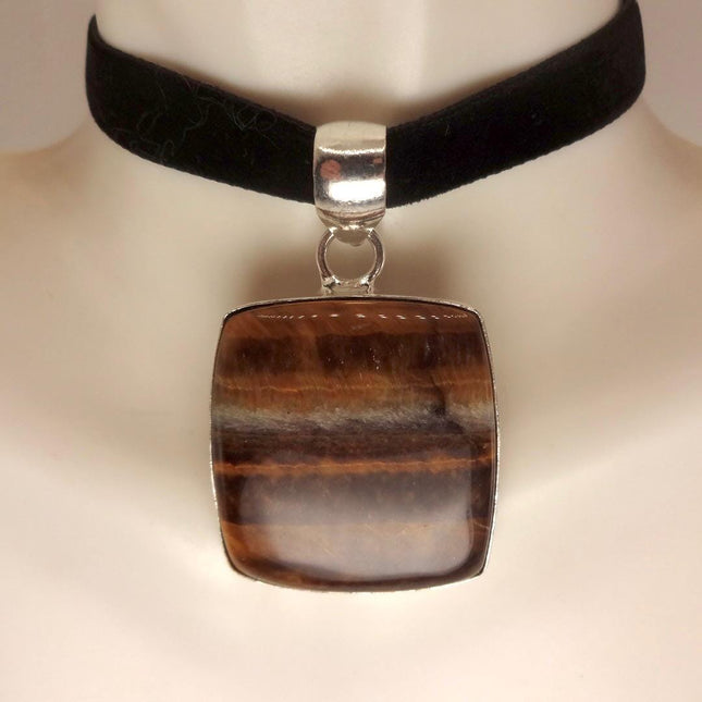 Vintage Tiger's Eye Choker: White Bronze & Silver Boho Necklace