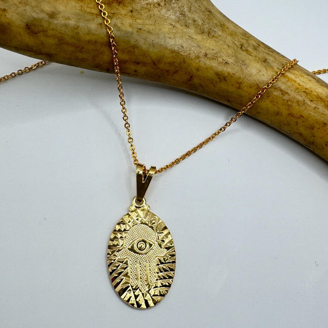 Gold Filled Lucky Charm Necklace: Evil Eye Hand of Fatima