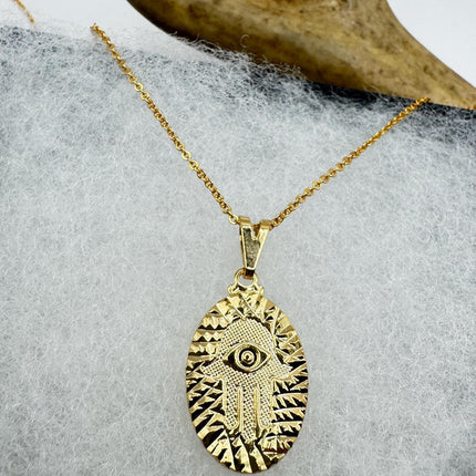 Gold Filled Lucky Charm Necklace: Evil Eye Hand of Fatima