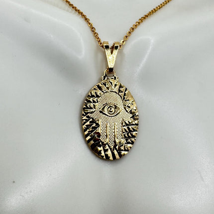 Gold Filled Lucky Charm Necklace: Evil Eye Hand of Fatima