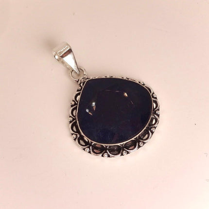 vintage blue Chalsedony Gemstone Silver Bronze Pendant Velvet Choker Necklace
