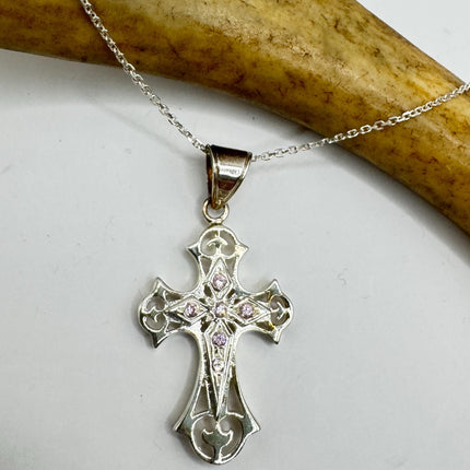 Vintage Sterling Silver Cross Pendant Necklace: Religious Charm