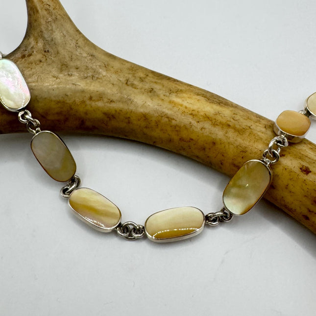 Vintage Mother of Pearl Bracelet Set in 925 Sterling Silver Stacking Birthstone Jewelry