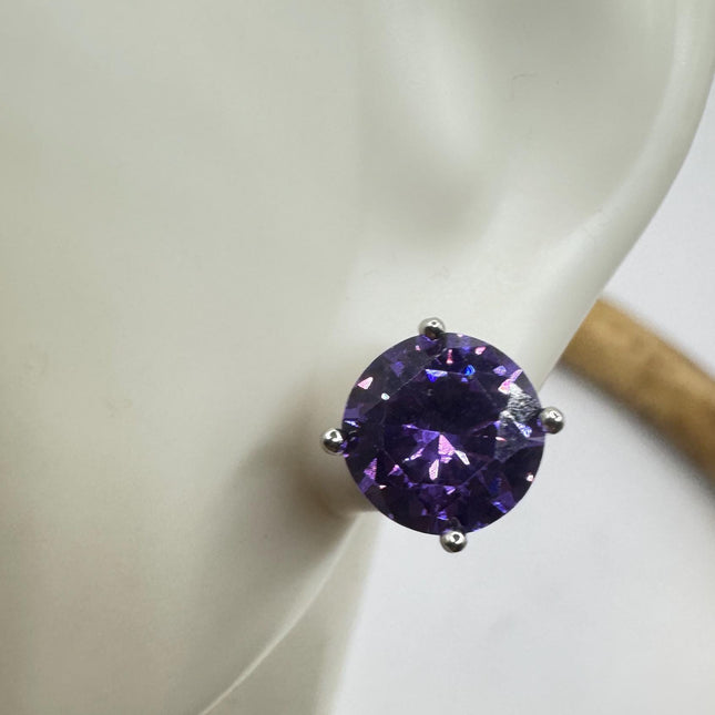 Vintage Amethyst Earrings: 925 Sterling Silver Button Studs 8 MM