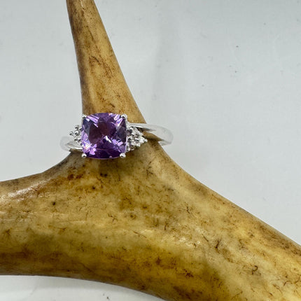 Purple Amethyst Cocktail Ring - Vintage Chunky Sterling Silver Band