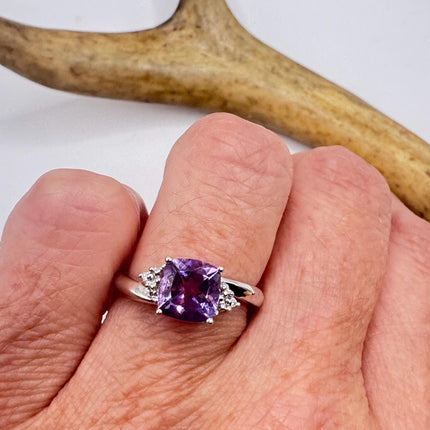 Purple Amethyst Cocktail Ring - Vintage Chunky Sterling Silver Band