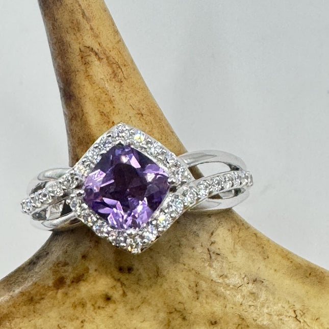 Purple Amethyst Cocktail Ring - Vintage Chunky Sterling Silver Band