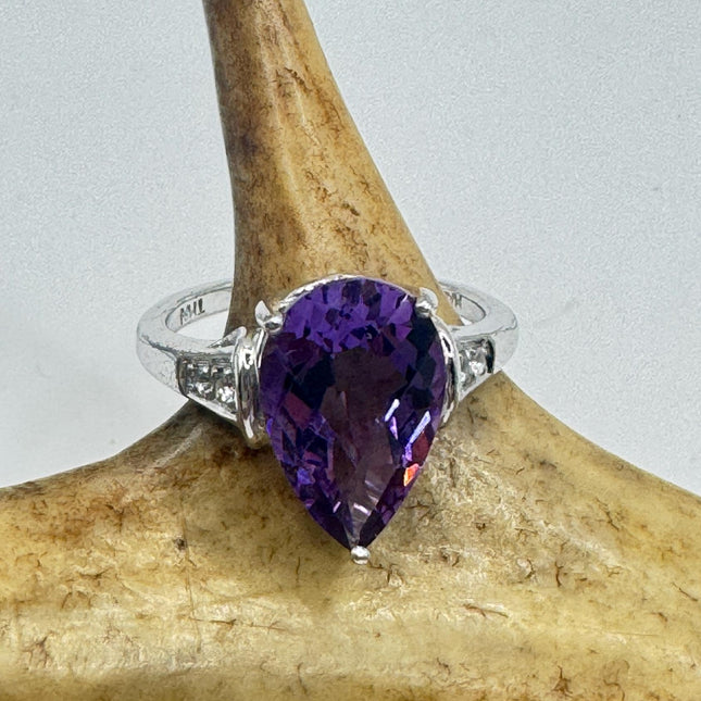 Purple Amethyst Cocktail Ring - Vintage Chunky Sterling Silver Band