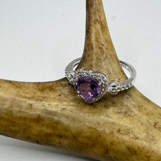 Purple Amethyst Heart Cocktail Ring - Vintage Chunky Sterling Silver Band