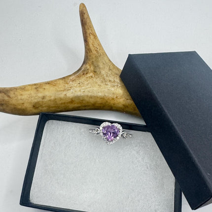 Purple Amethyst Heart Cocktail Ring - Vintage Chunky Sterling Silver Band