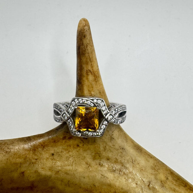 Vintage Golden Citrine Stacking Promise Ring Wedding Band 925 Sterling Silver