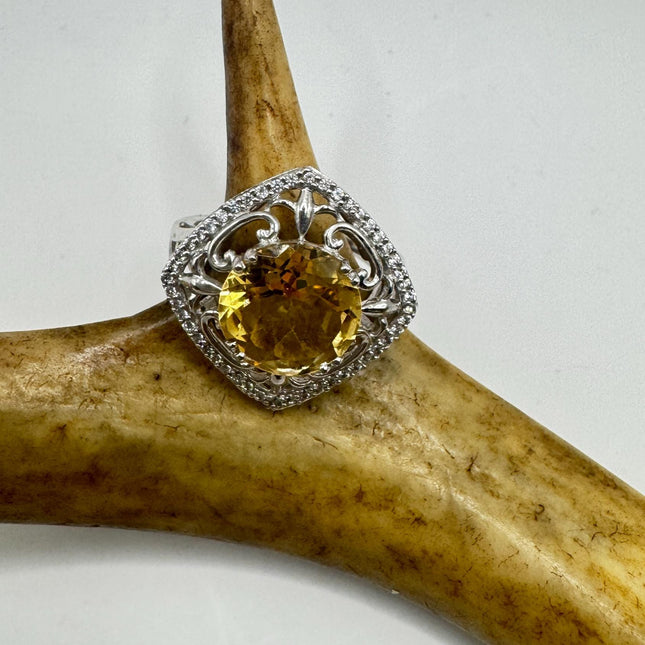 Vintage Golden Citrine Stacking Promise Ring Wedding Band 925 Sterling Silver