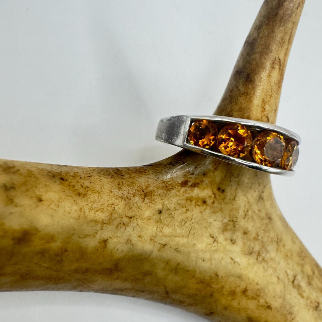 Vintage Golden Citrine Stacking Promise Ring Wedding Band 925 Sterling Silver