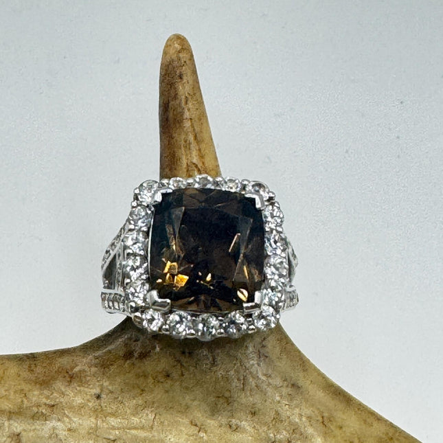 Vintage Smoky Topaz Chunky Cocktail Ring 925 Sterling Silver