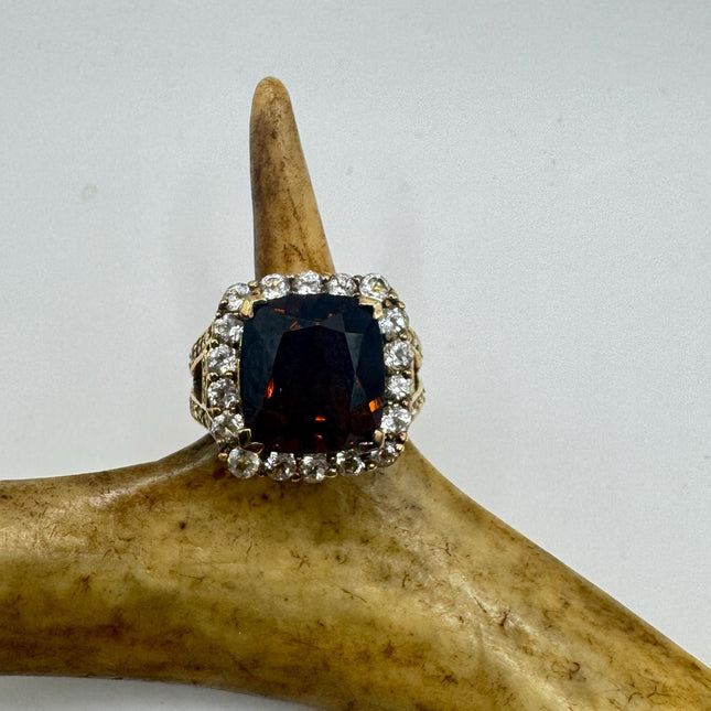 Vintage Smoky Topaz Chunky Cocktail Ring 925 Sterling Silver