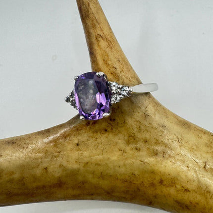 Purple Amethyst Cocktail Ring - Vintage Chunky Sterling Silver Band