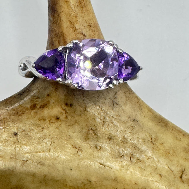 Purple Amethyst Cocktail Ring - Vintage Chunky Sterling Silver Band