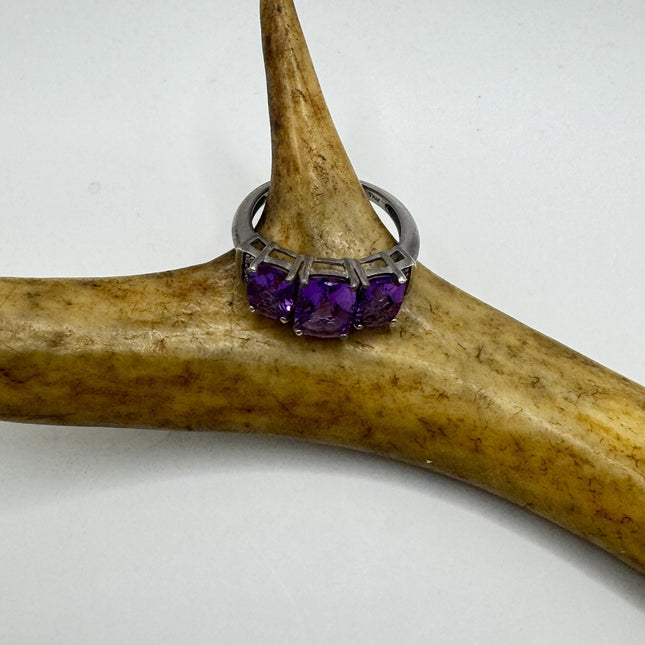 Purple Amethyst Cocktail Ring - Vintage Chunky Sterling Silver Band