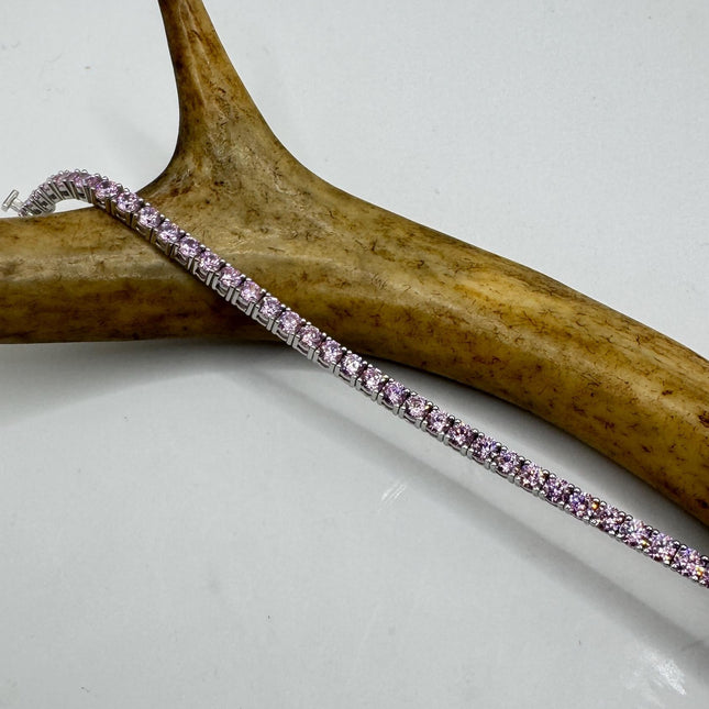 Vintage Pink Ice CZ Tennis Bracelet: 925 Sterling Silver