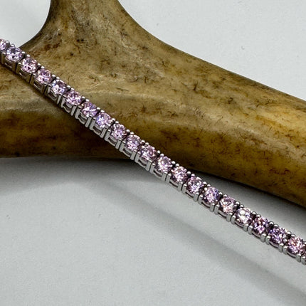 Vintage Pink Ice CZ Tennis Bracelet: 925 Sterling Silver