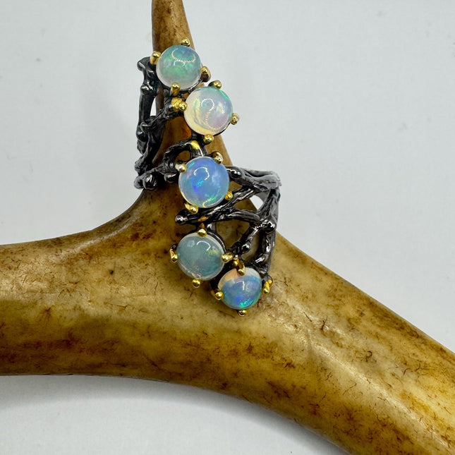 Vintage Fire Opal Statement Ring 925 Sterling Silver