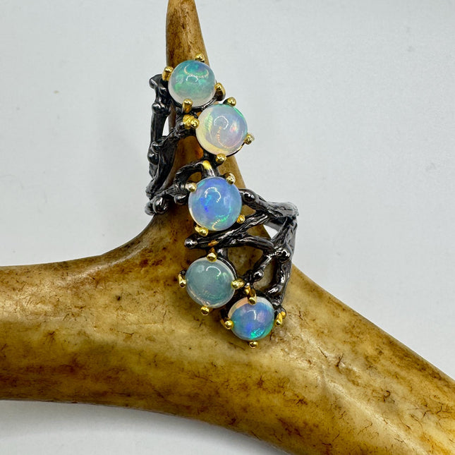Vintage Fire Opal Statement Ring 925 Sterling Silver