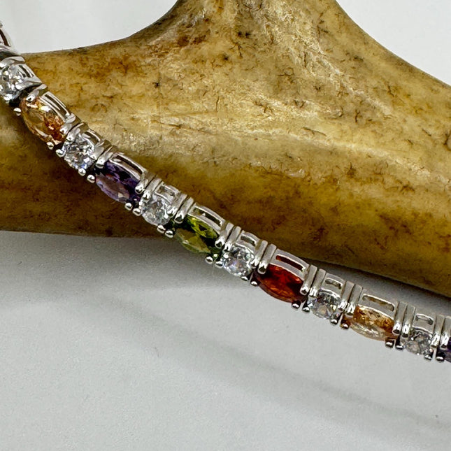 Vintage Tennis Bracelet | Mixed Color Citrine Amethyst Peridot Garnet Gemstone | 925 Sterling Silver | Elegant Everyday