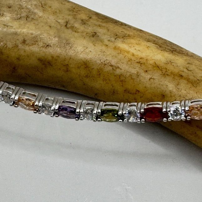 Vintage Tennis Bracelet | Mixed Color Citrine Amethyst Peridot Garnet Gemstone | 925 Sterling Silver | Elegant Everyday