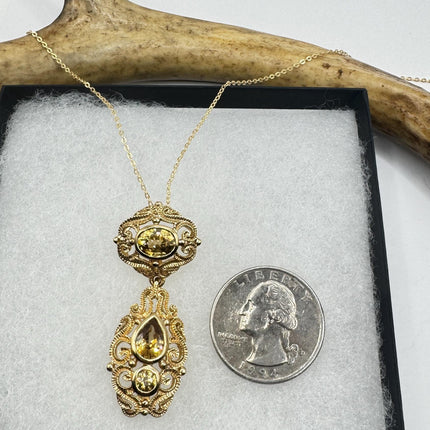 Vintage Citrine Necklace 925 Sterling Silver Chain | Statement Choker Stacking Layered