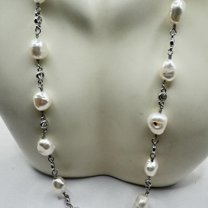 Silver Pearl Necklace: Vintage Style with Crystal Stations