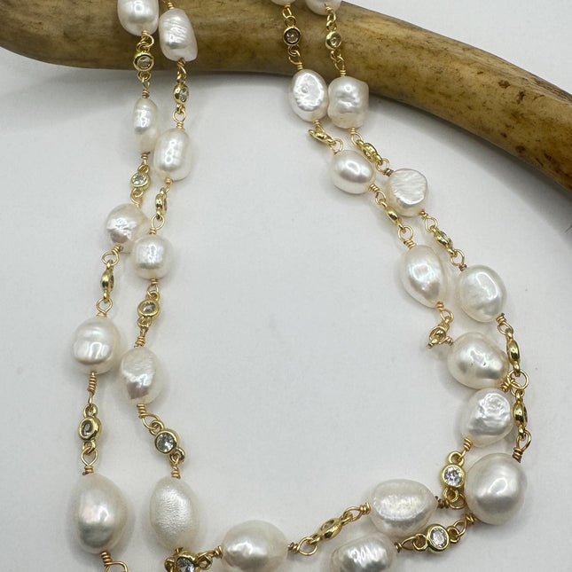 Silver Pearl Necklace: Vintage Style with Crystal Stations