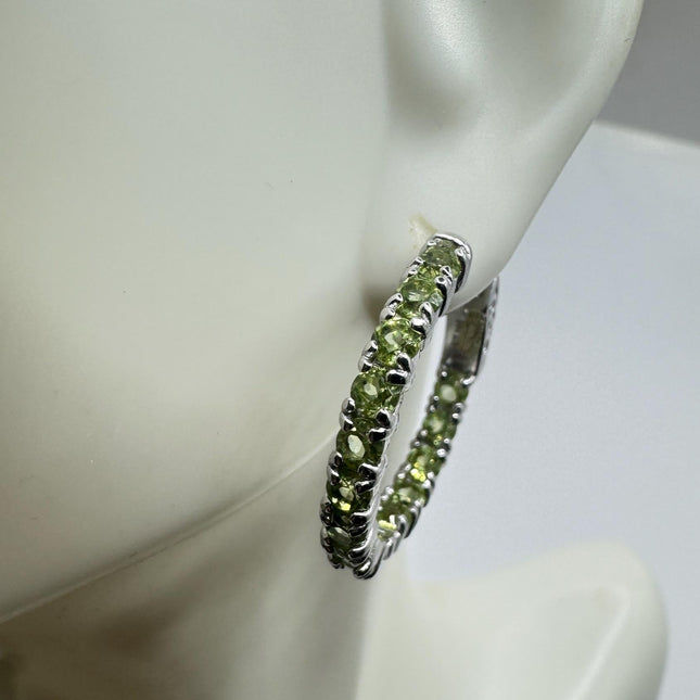 Vintage Green Peridot 925 Sterling Silver Hoop Earrings