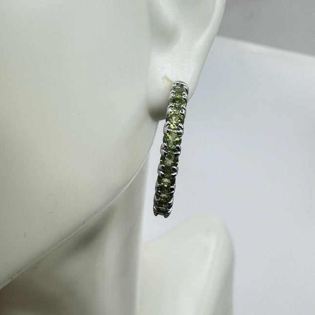 Vintage Green Peridot 925 Sterling Silver Hoop Earrings