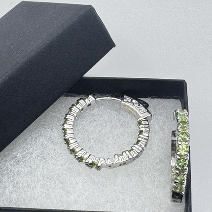 Vintage Green Peridot 925 Sterling Silver Hoop Earrings