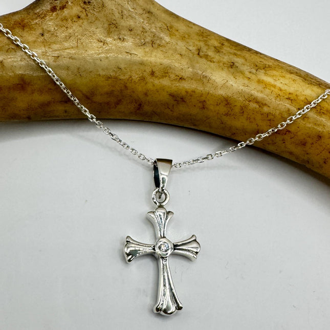 Vintage Sterling Silver Cross Pendant Necklace: Religious Charm