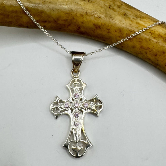 Vintage Sterling Silver Cross Pendant Necklace: Religious Charm