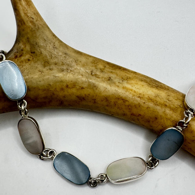 Vintage Mother of Pearl Bracelet Set in 925 Sterling Silver Stacking Birthstone Jewelry
