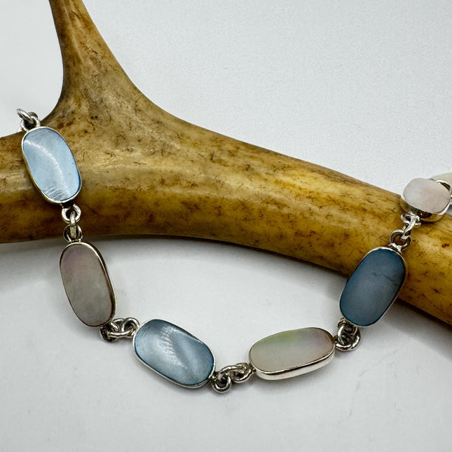 Vintage Mother of Pearl Bracelet Set in 925 Sterling Silver Stacking Birthstone Jewelry