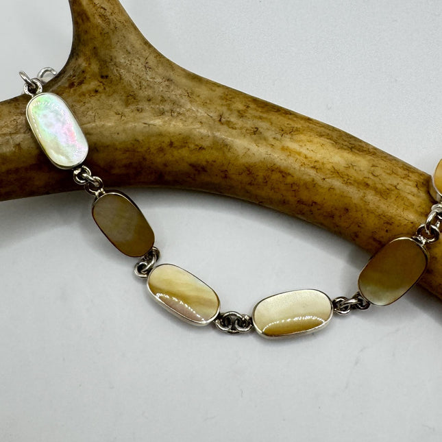 Vintage Mother of Pearl Bracelet Set in 925 Sterling Silver Stacking Birthstone Jewelry