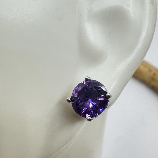 Vintage Amethyst Earrings: 925 Sterling Silver Button Studs 8 MM