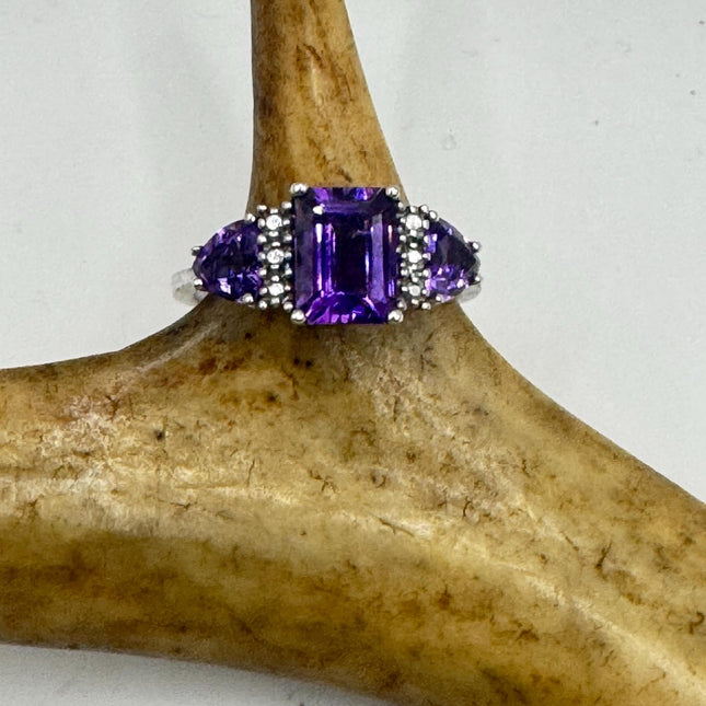 Purple Amethyst Cocktail Ring - Vintage Chunky Sterling Silver Band
