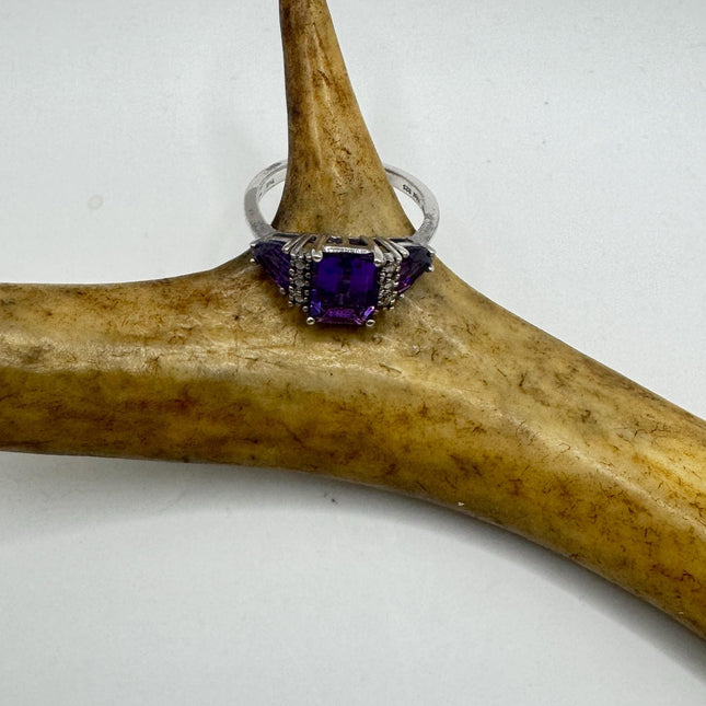 Purple Amethyst Cocktail Ring - Vintage Chunky Sterling Silver Band
